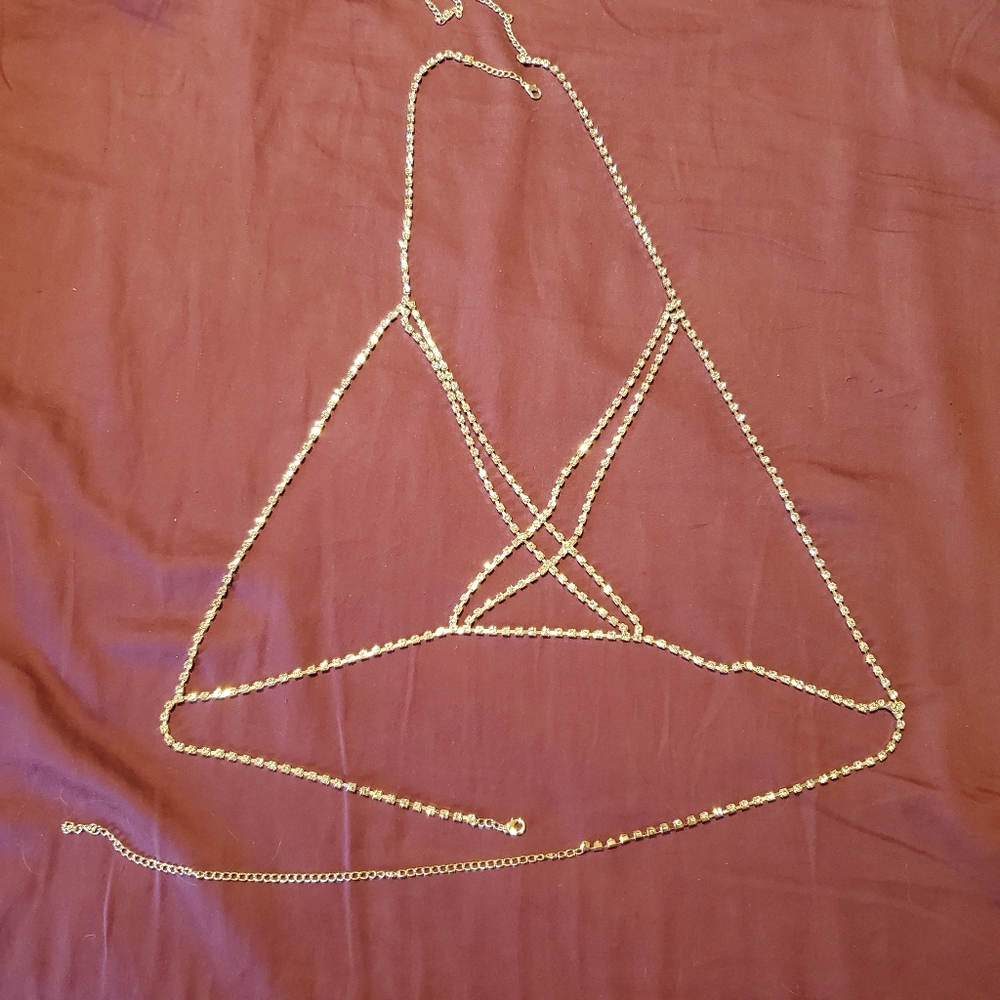 Seductive Faux Diamond Chest Harness Bra Chain